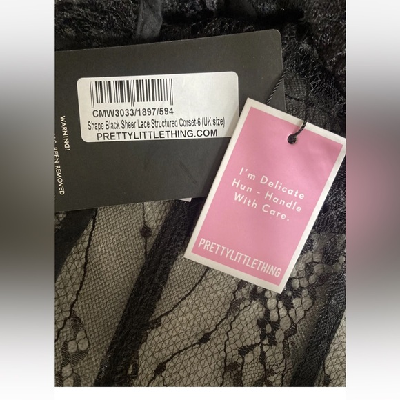 Pretty Little Thing Corset Shape Black Sheer Lace Structured Size 2 - Picture 4 of 5